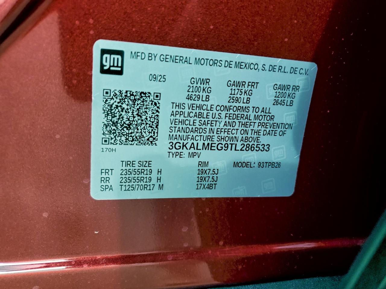 2026 GMC Terrain Elevation VIN: 3GKALMEG9TL286533 Lot: 94316665