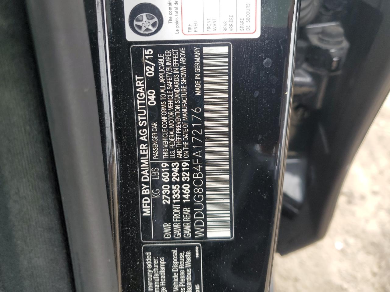 2015 Mercedes-Benz S 550 VIN: WDDUG8CB4FA172176 Lot: 93503545