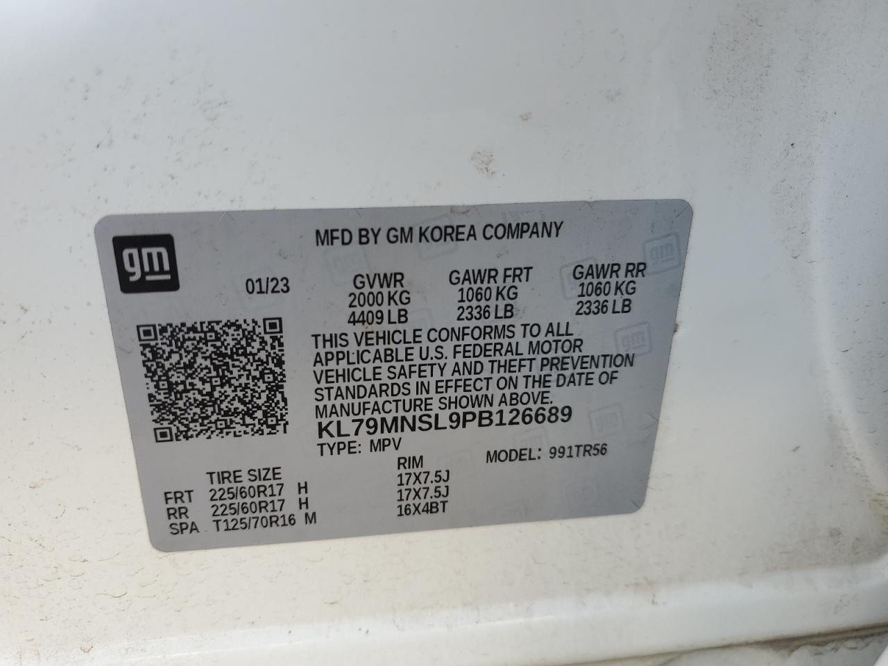 2023 Chevrolet Trailblazer Ls VIN: KL79MNSL9PB126689 Lot: 93455755