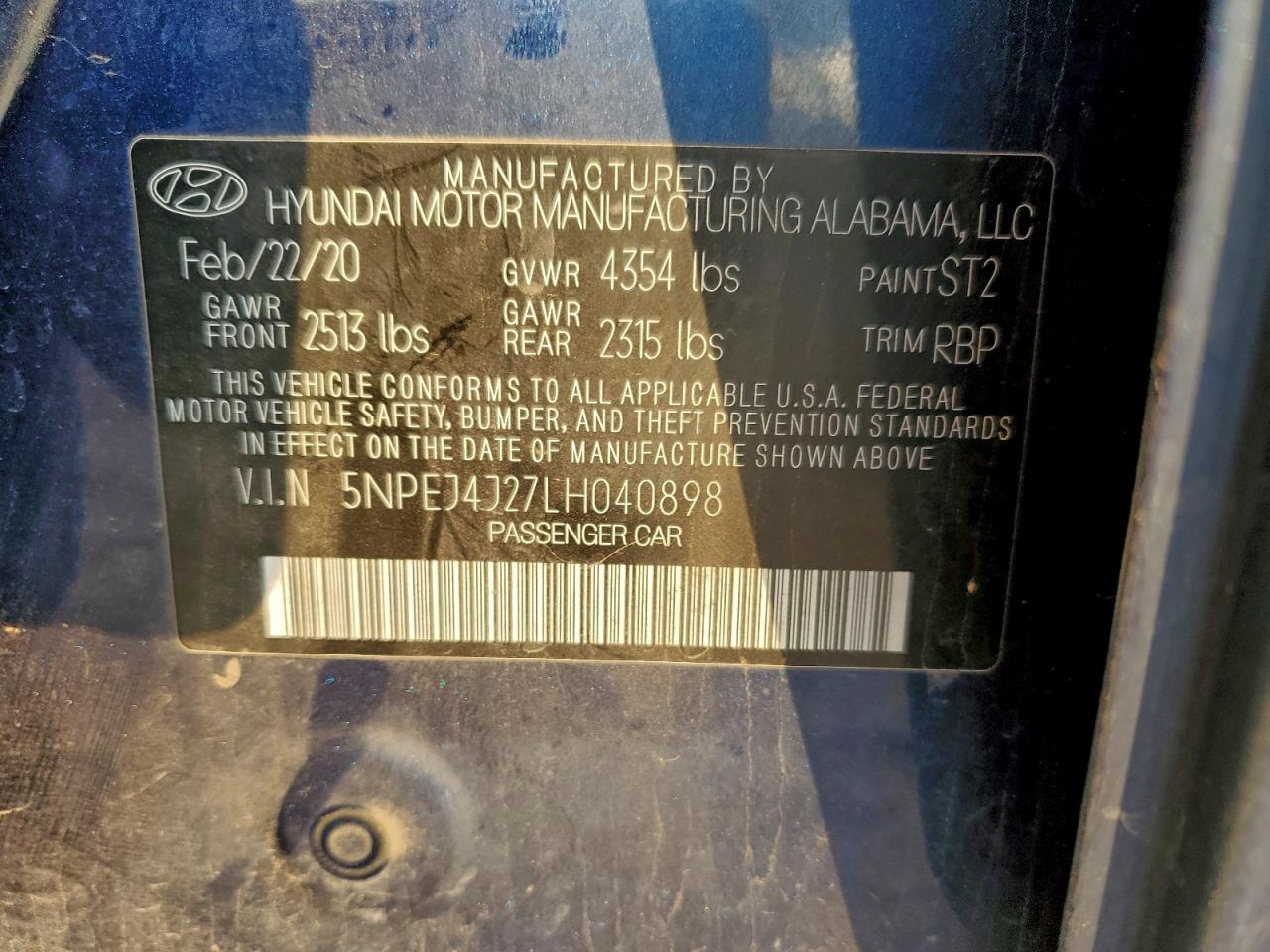 2020 Hyundai Sonata Sel Plus VIN: 5NPEJ4J27LH040898 Lot: 94062085