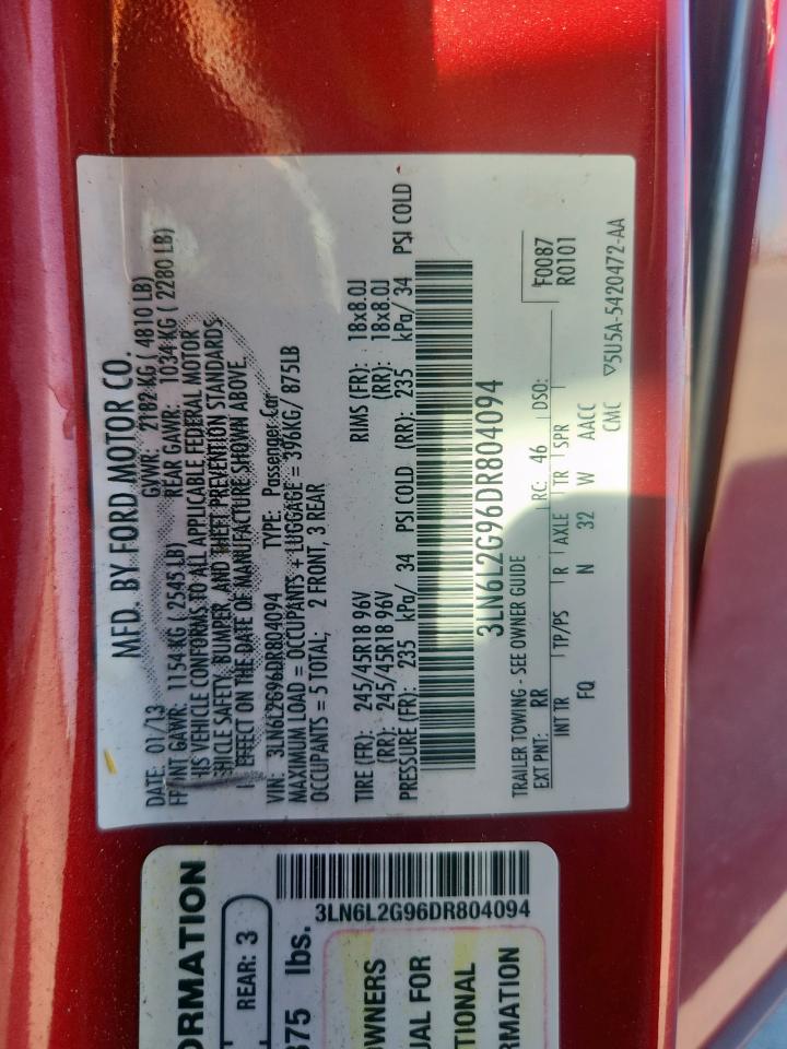 2013 Lincoln Mkz VIN: 3LN6L2G96DR804094 Lot: 92408295