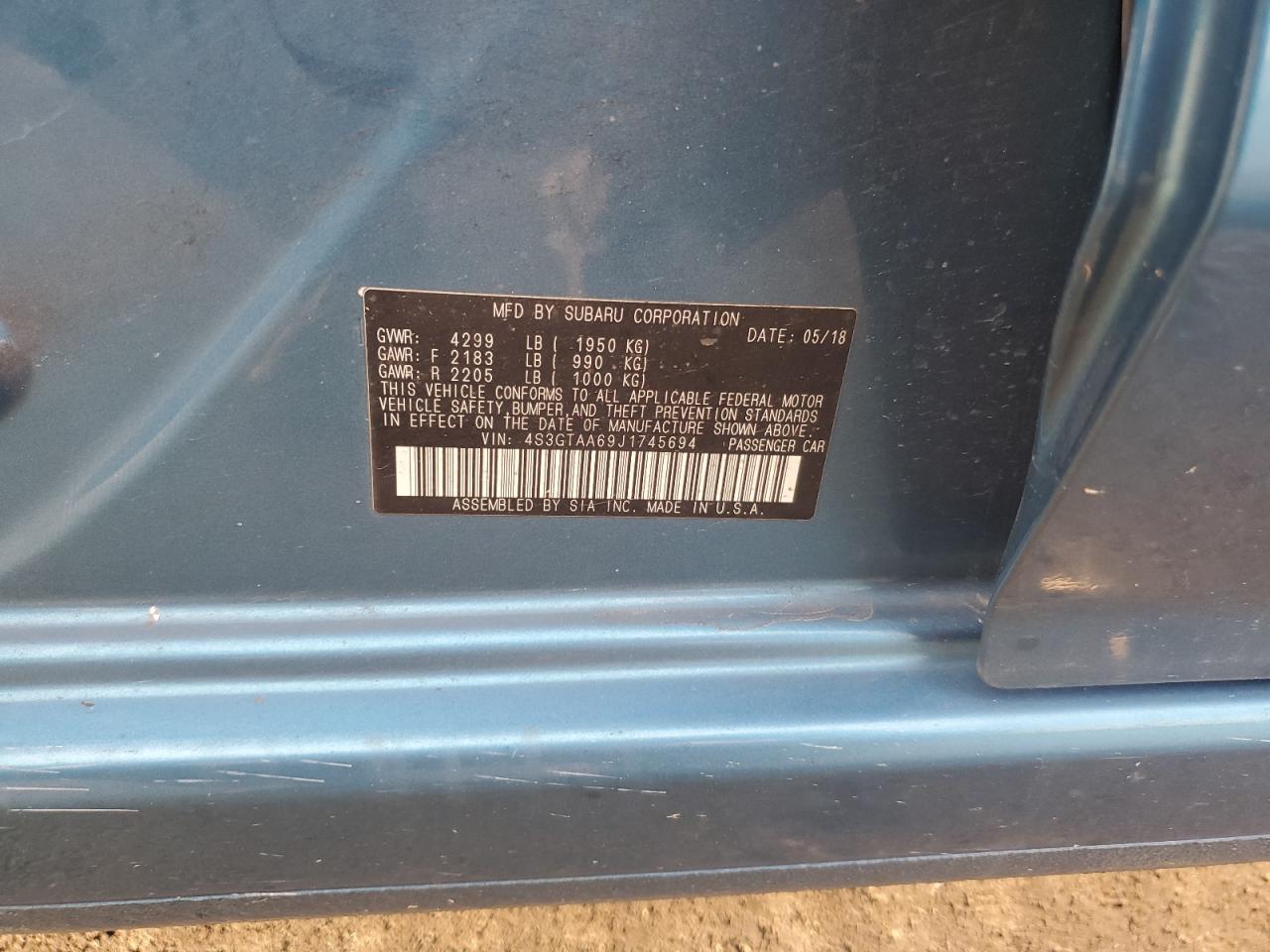 2018 Subaru Impreza VIN: 4S3GTAA69J1745694 Lot: 92490025