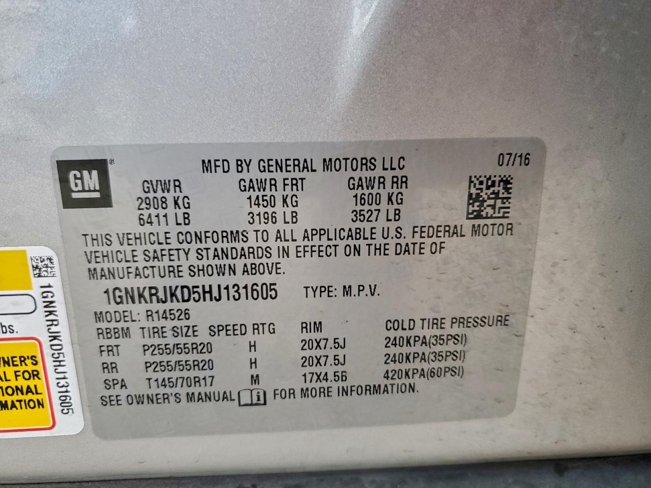 2017 Chevrolet Traverse Premier VIN: 1GNKRJKD5HJ131605 Lot: 93894535