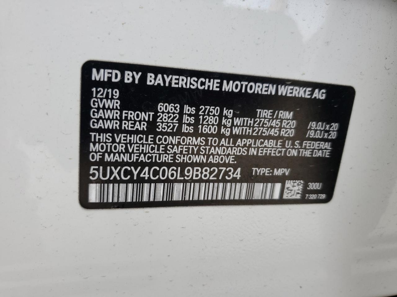 2020 BMW X6 Sdrive 40I VIN: 5UXCY4C06L9B82734 Lot: 93375985