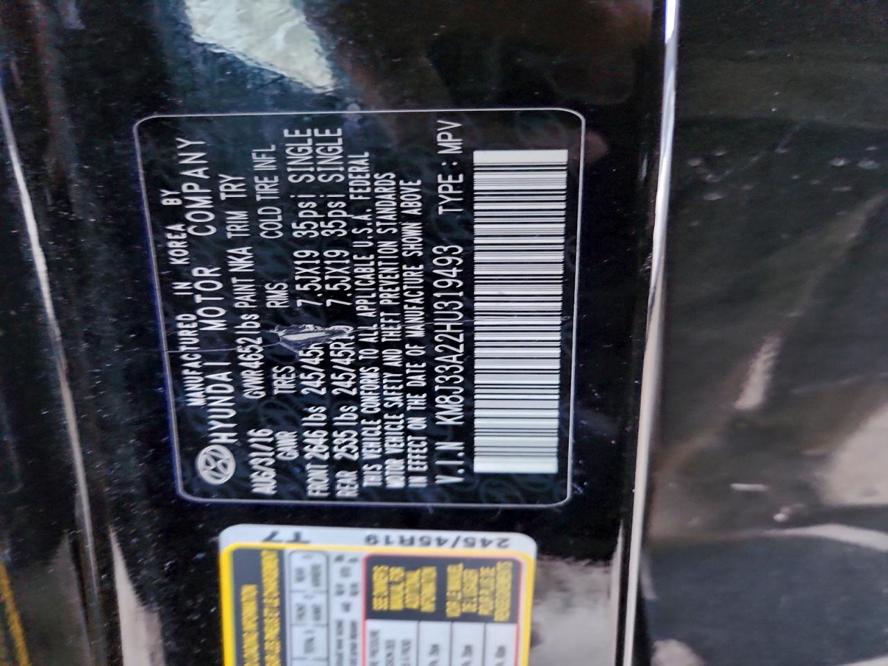 2017 Hyundai Tucson Limited VIN: KM8J33A22HU319493 Lot: 93684565