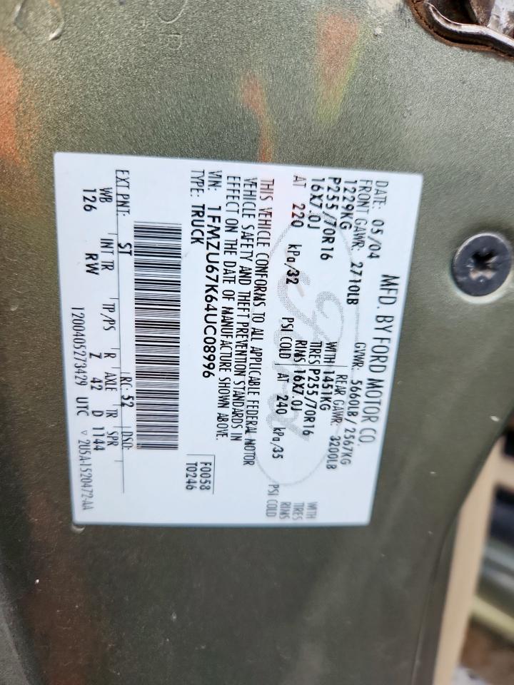 2004 Ford Explorer Sport Trac VIN: 1FMZU67K64UC08996 Lot: 93554465