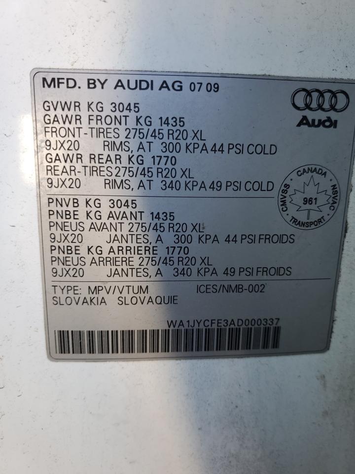 2010 Audi Q7 Premium VIN: WA1JYCFE3AD000337 Lot: 93074075