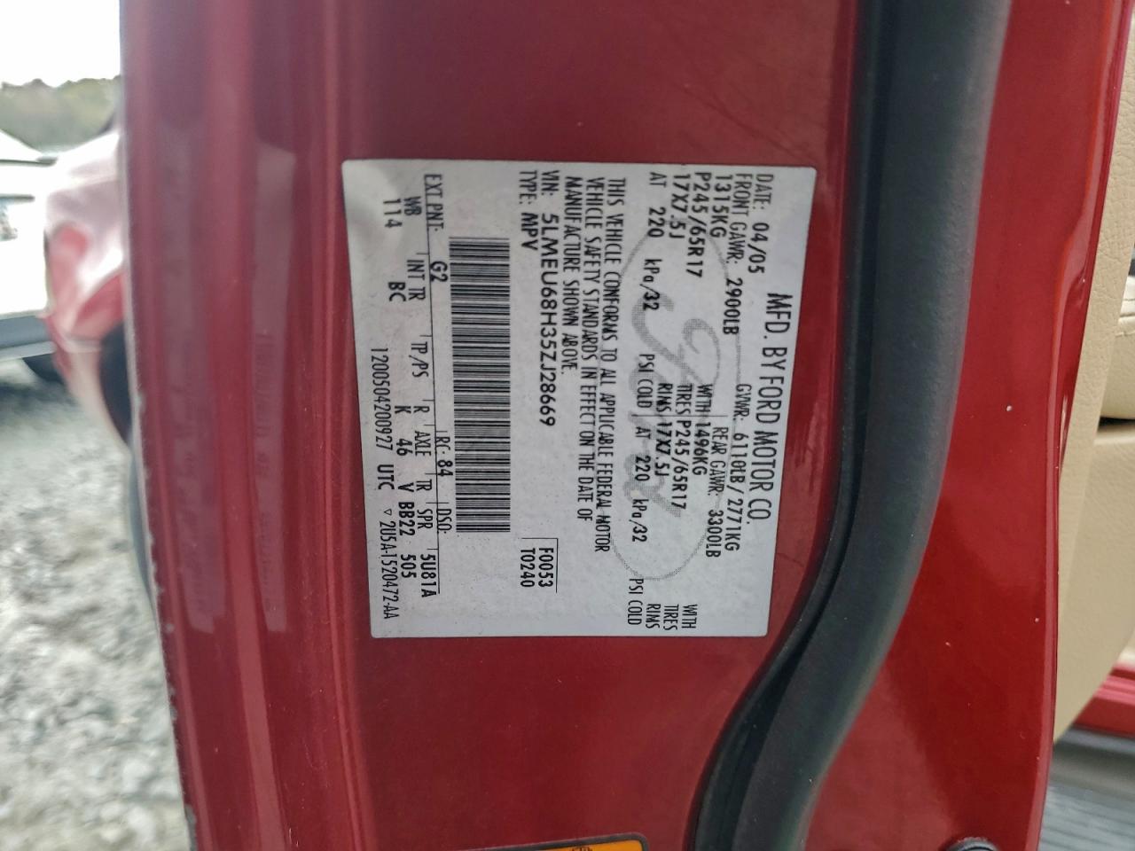 2005 Lincoln Aviator VIN: 5LMEU68H35ZJ28669 Lot: 93716945