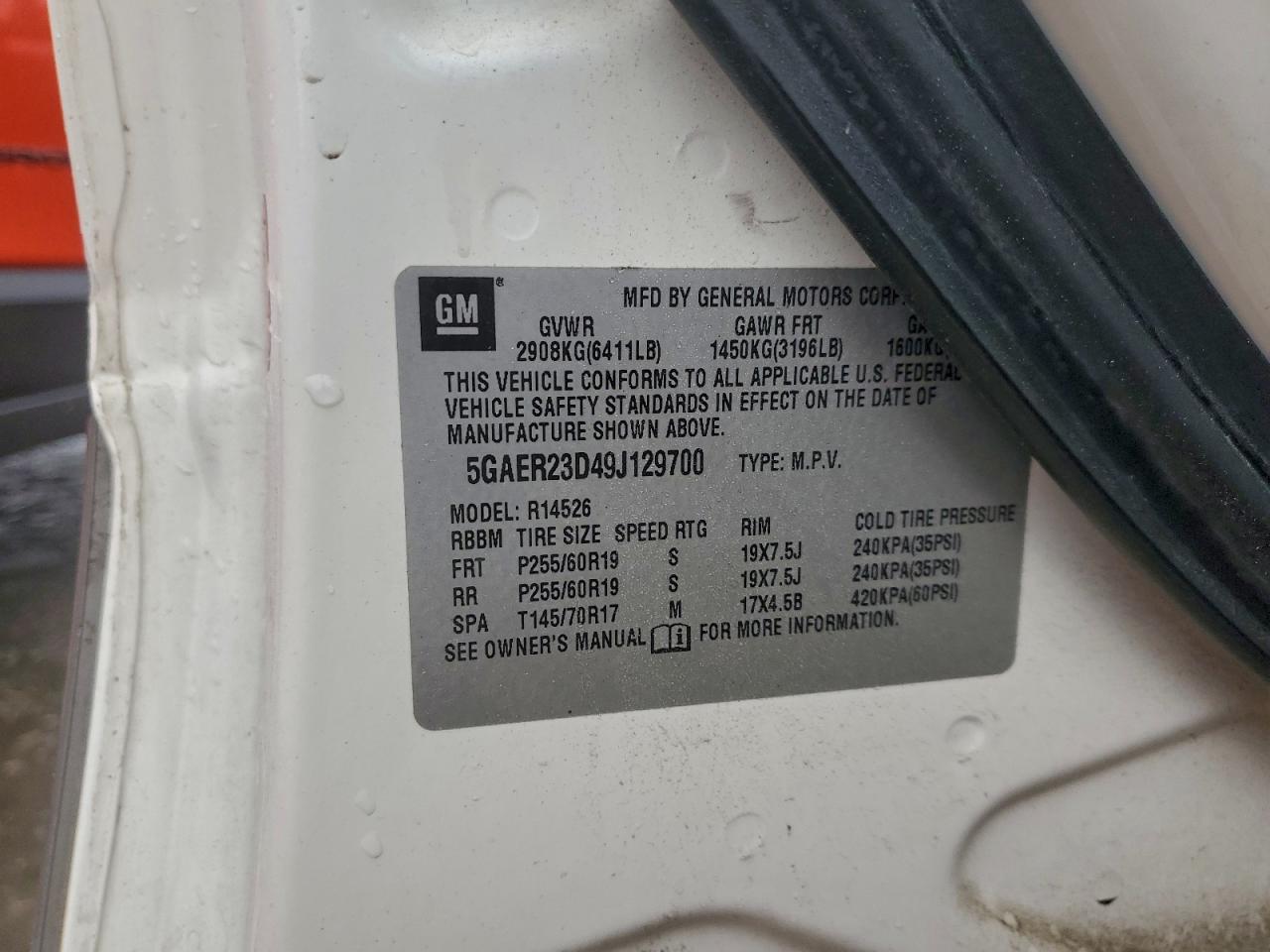 2009 Buick Enclave Cxl VIN: 5GAER23D49J129700 Lot: 94226765