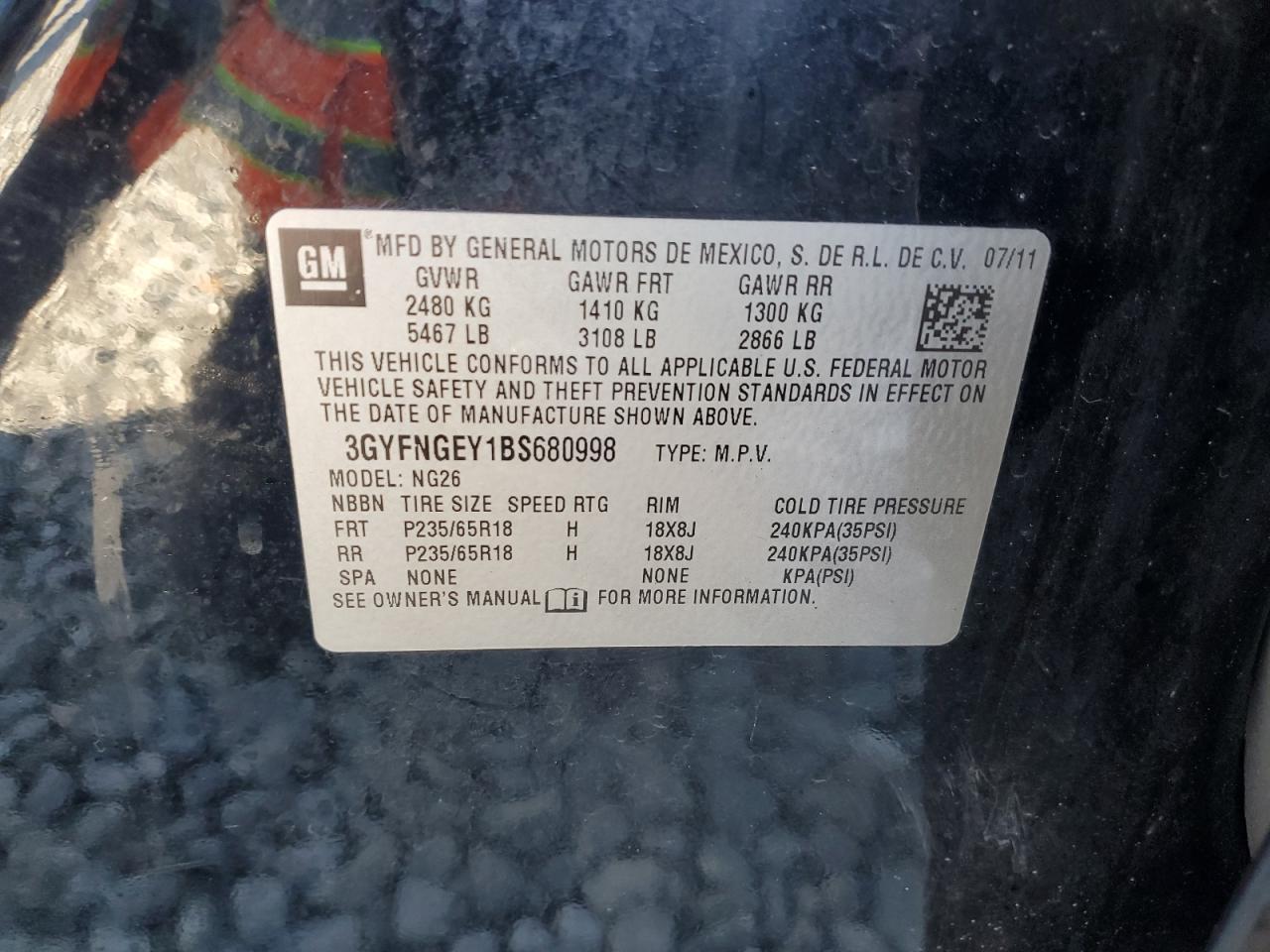 2011 Cadillac Srx VIN: 3GYFNGEY1BS680998 Lot: 92090175