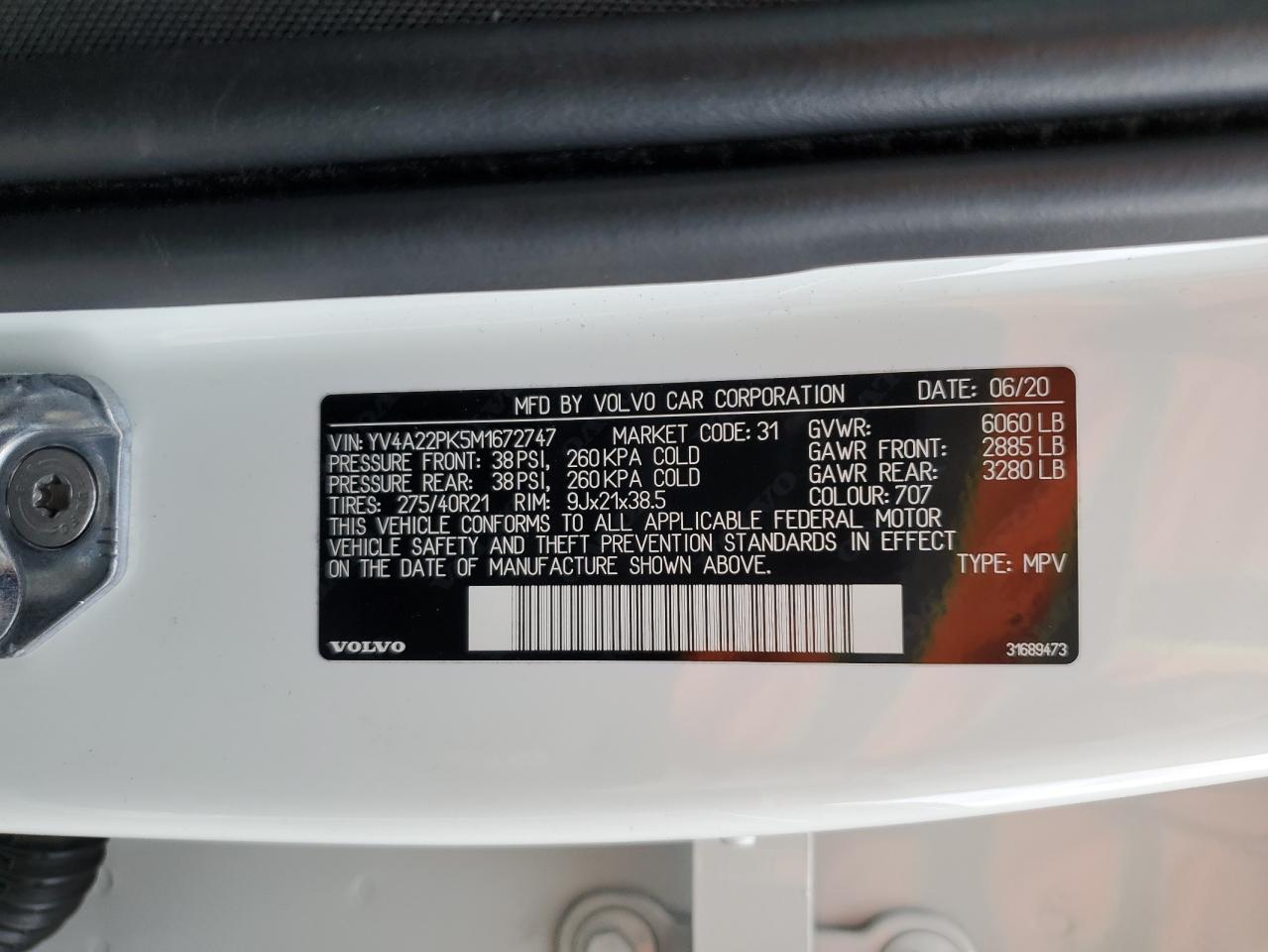 2021 Volvo Xc90 T6 Momentum VIN: YV4A22PK5M1672747 Lot: 93176065