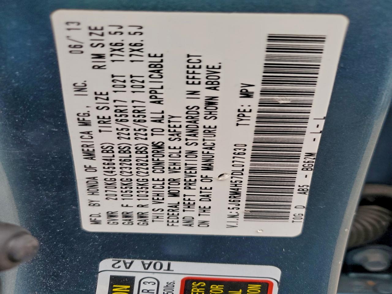 2013 Honda Cr-V Ex VIN: 5J6RM4H57DL077630 Lot: 94069725