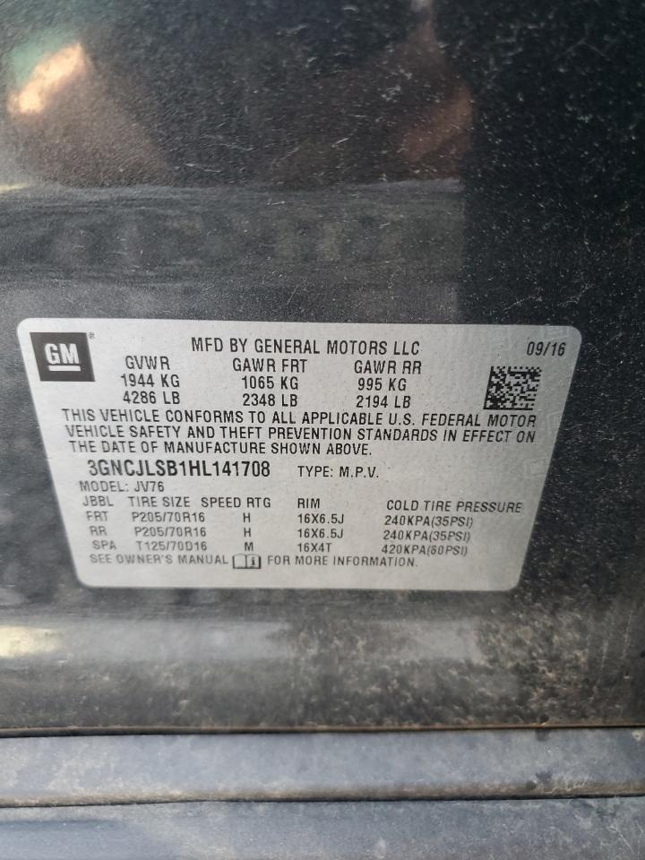 2017 Chevrolet Trax 1Lt VIN: 3GNCJLSB1HL141708 Lot: 92897955