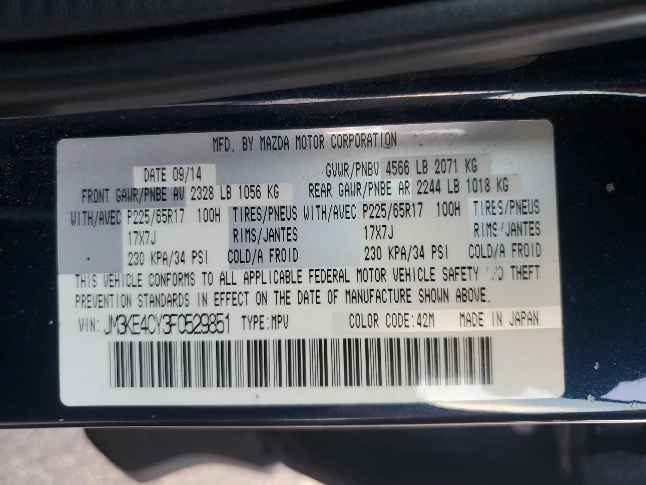 2015 Mazda Cx-5 Touring VIN: JM3KE4CY3F0529851 Lot: 93487675