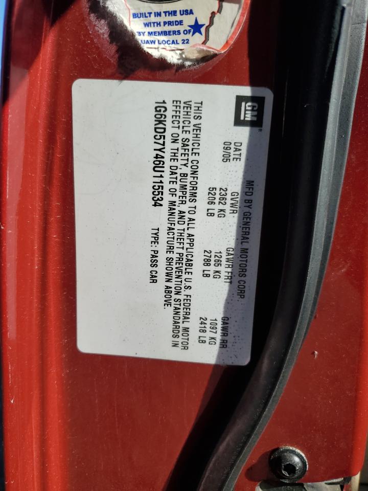 2006 Cadillac Dts VIN: 1G6KD57Y46U115534 Lot: 91112385