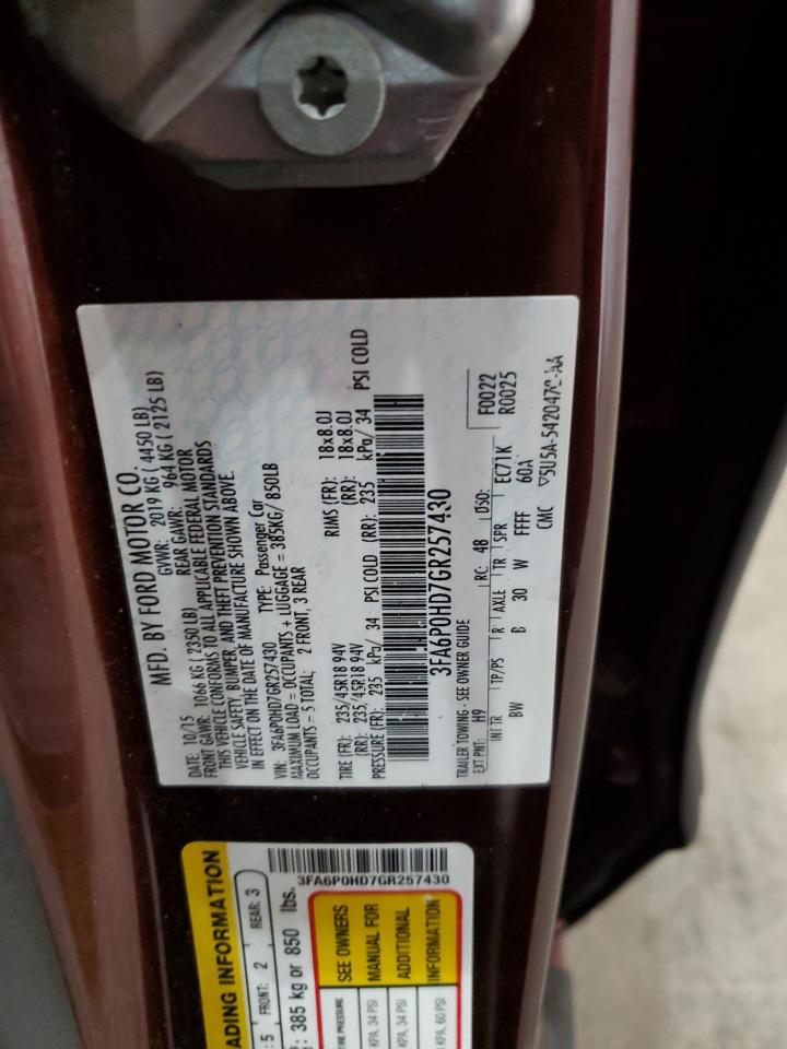 2016 Ford Fusion Se VIN: 3FA6P0HD7GR257430 Lot: 90030325