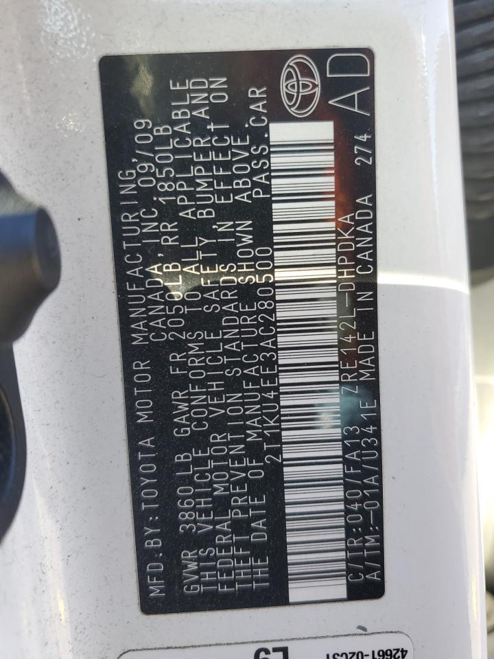 2010 Toyota Corolla Matrix VIN: 2T1KU4EE3AC280500 Lot: 93544225