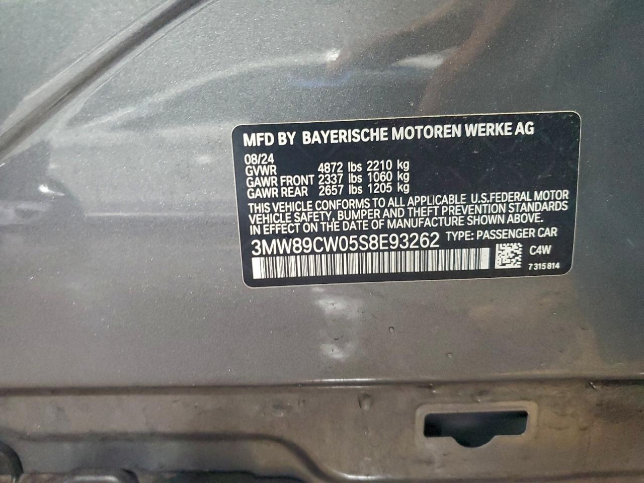 2025 BMW 330Xi VIN: 3MW89CW05S8E93262 Lot: 93915005