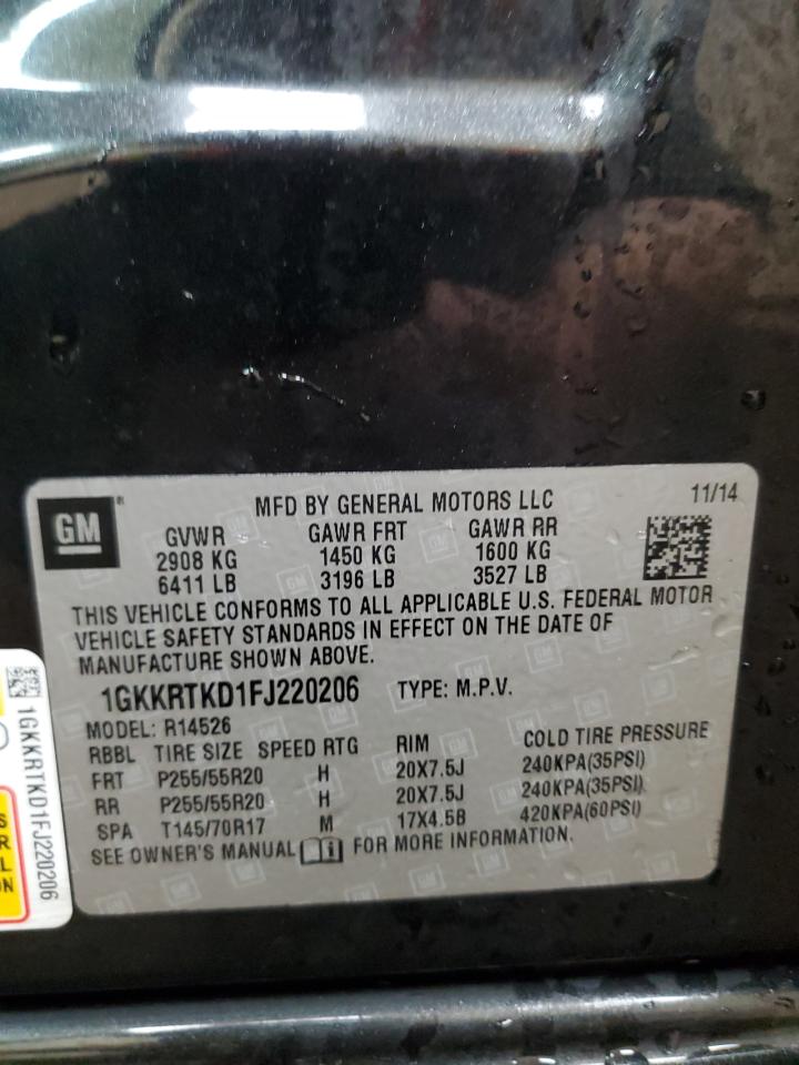 2015 GMC Acadia Denali VIN: 1GKKRTKD1FJ220206 Lot: 92996715