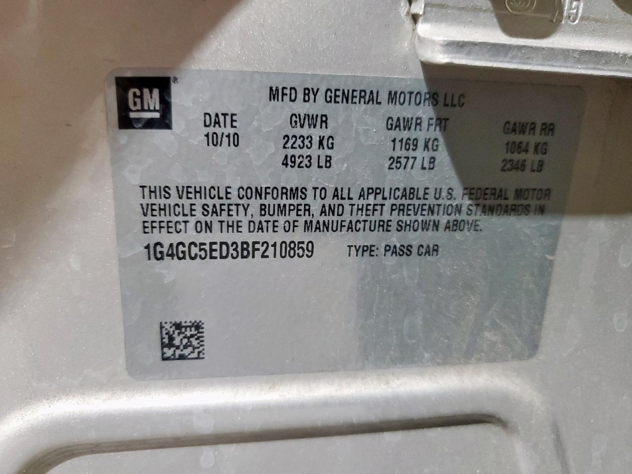 2011 Buick Lacrosse Cxl VIN: 1G4GC5ED3BF210859 Lot: 92453785