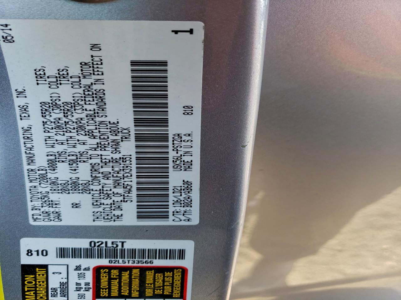 2014 Toyota Tundra Crewmax Platinum VIN: 5TFAW5F17EX391551 Lot: 93760635