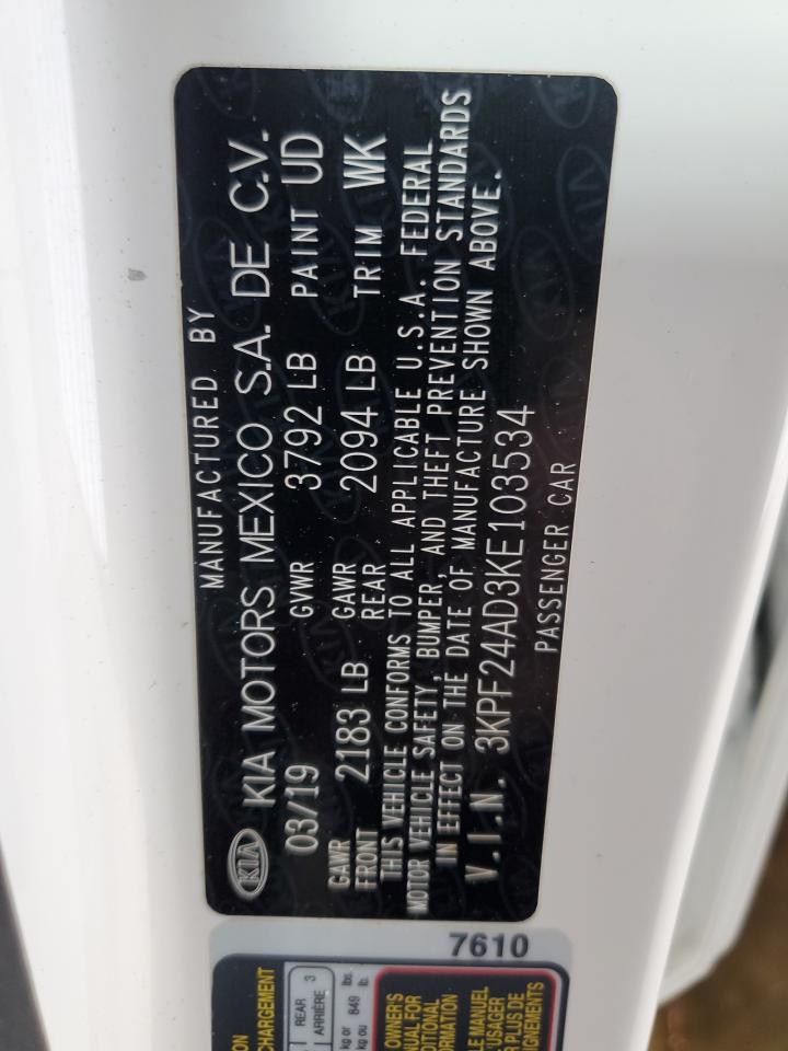 2019 Kia Forte Fe VIN: 3KPF24AD3KE103534 Lot: 91319385
