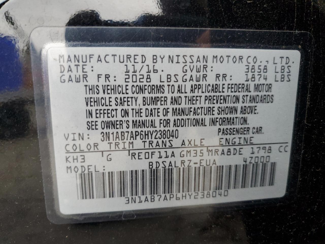 2017 Nissan Sentra S VIN: 3N1AB7AP6HY238040 Lot: 92687425