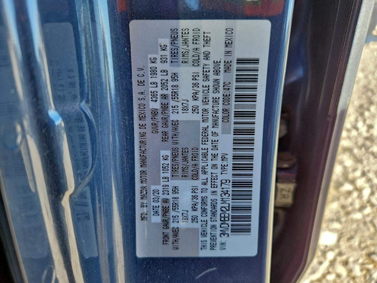 2020 Mazda Cx-30 Premium VIN: 3MVDMBEM2LM134179 Lot: 93615565