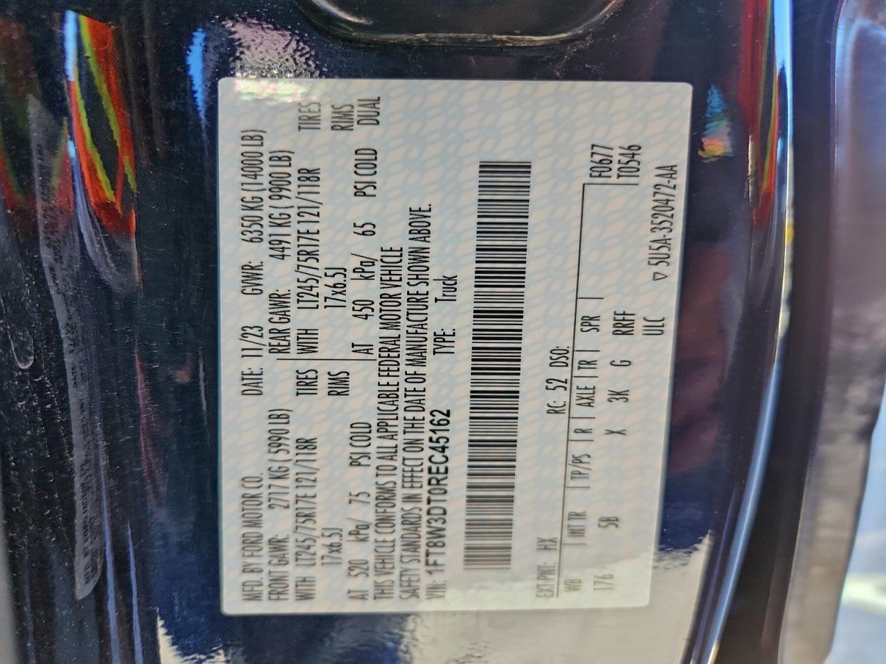 2024 Ford F350 Super Duty VIN: 1FT8W3DT0REC45162 Lot: 93928915