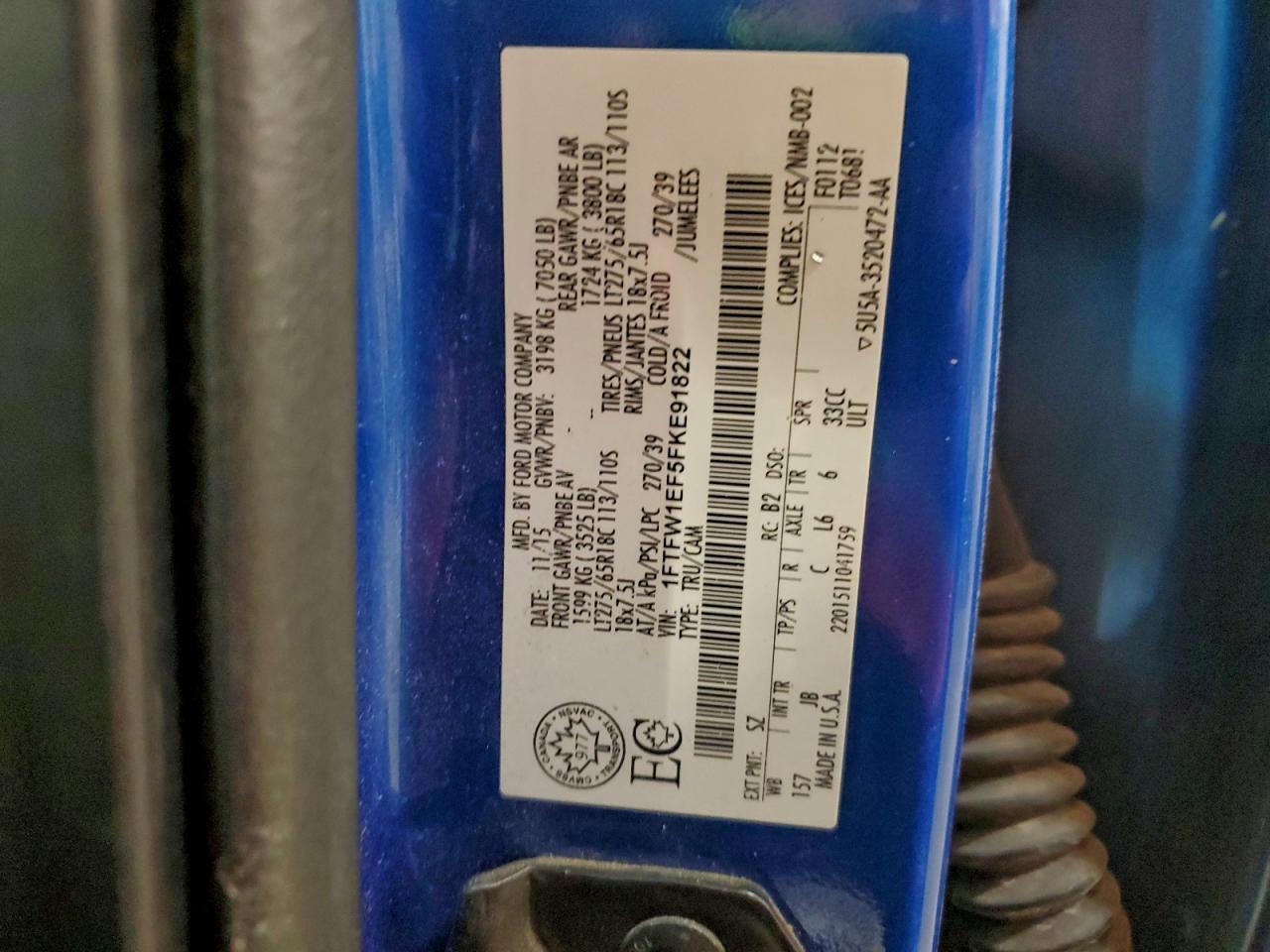 2015 Ford F150 Supercrew VIN: 1FTFW1EF5FKE91822 Lot: 94262695