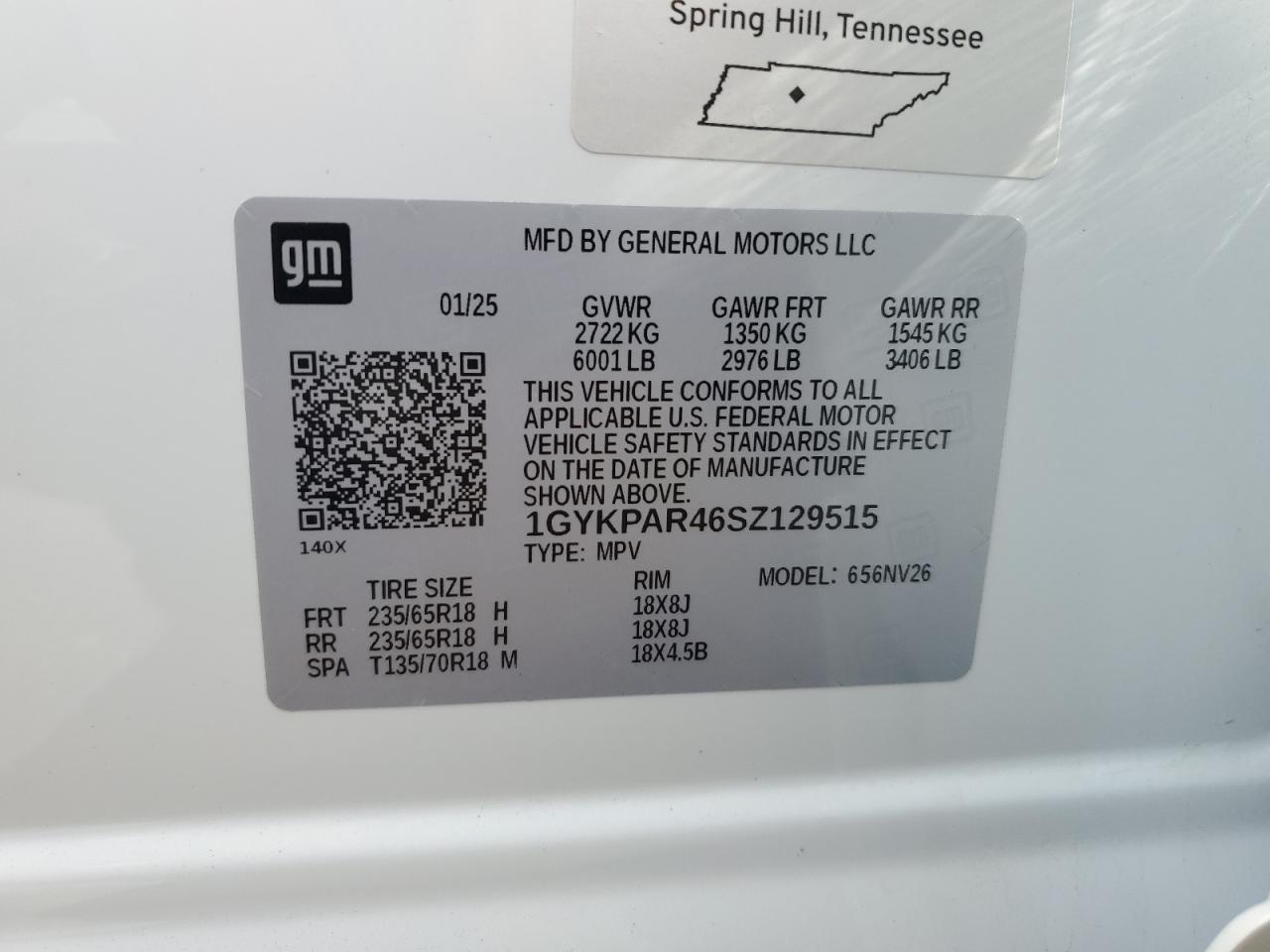 2025 Cadillac Xt6 Luxury VIN: 1GYKPAR46SZ129515 Lot: 92085035