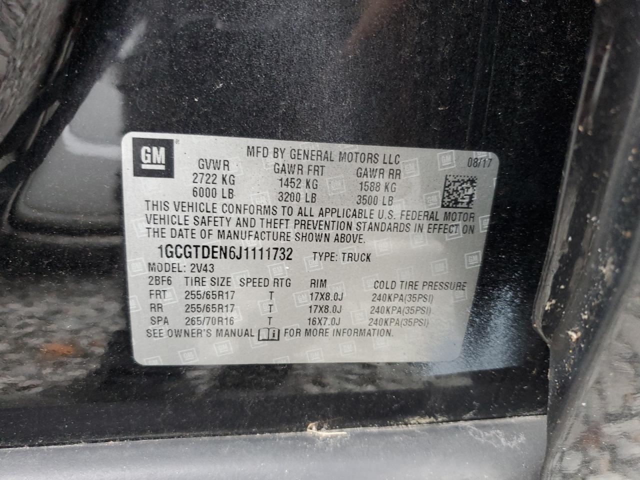 2018 Chevrolet Colorado Z71 VIN: 1GCGTDEN6J1111732 Lot: 90135725