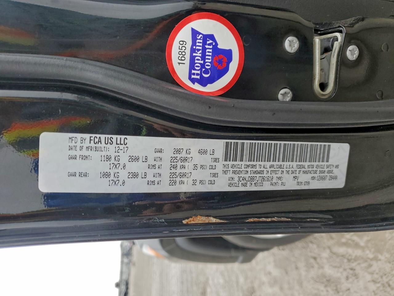 2018 Jeep Compass Latitude VIN: 3C4NJDBB7JT261610 Lot: 94028815