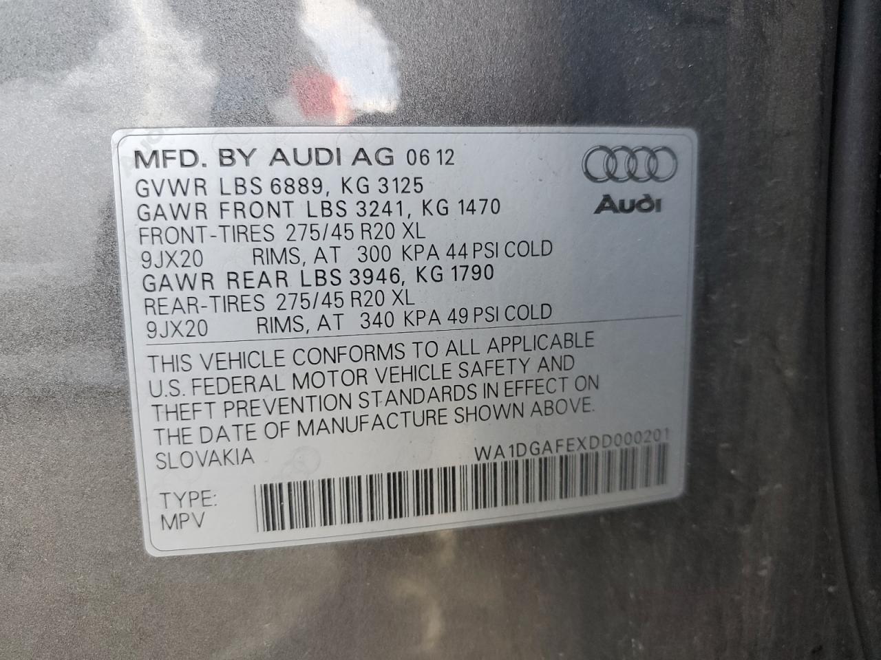 2013 Audi Q7 Prestige VIN: WA1DGAFEXDD000201 Lot: 89675105