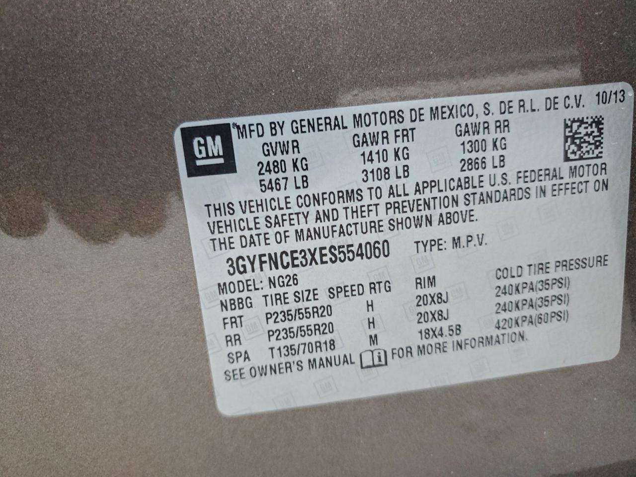 2014 Cadillac Srx Performance Collection VIN: 3GYFNCE3XES55460 Lot: 94438435