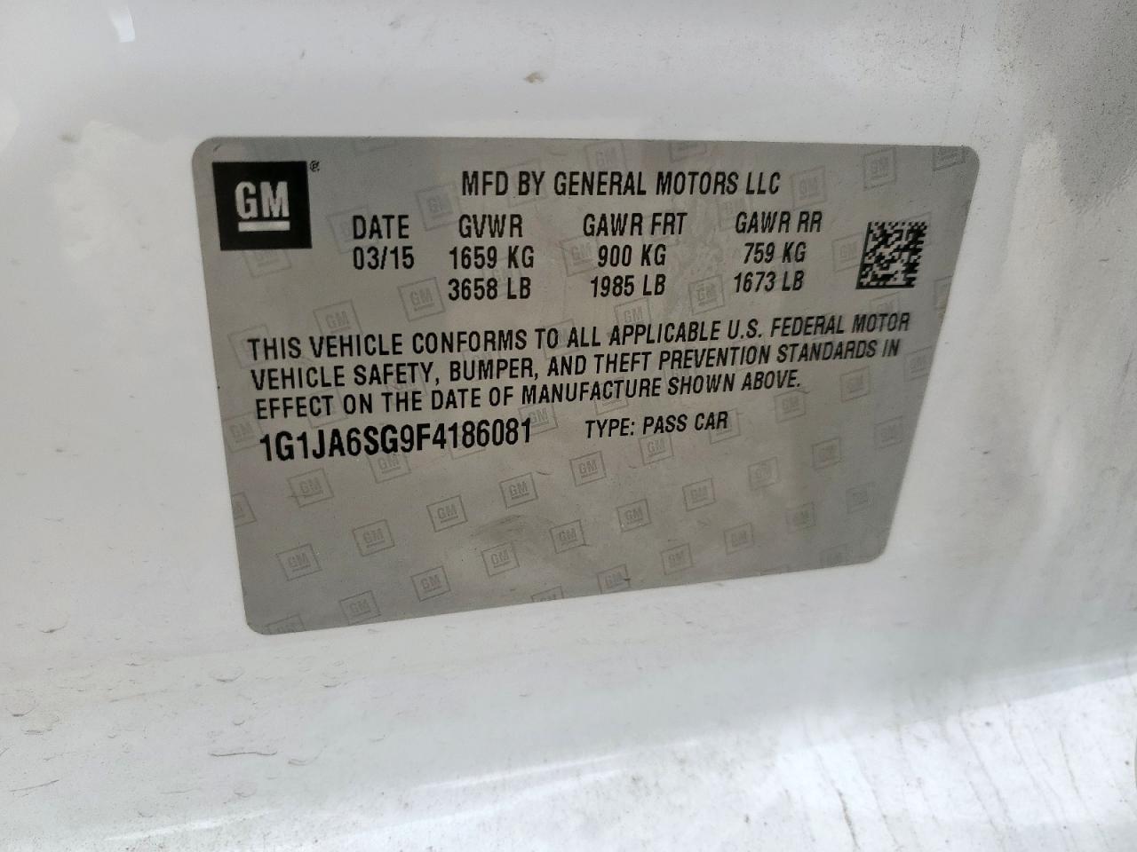 2015 Chevrolet Sonic Ls VIN: 1G1JA6SG9F4186081 Lot: 93904085