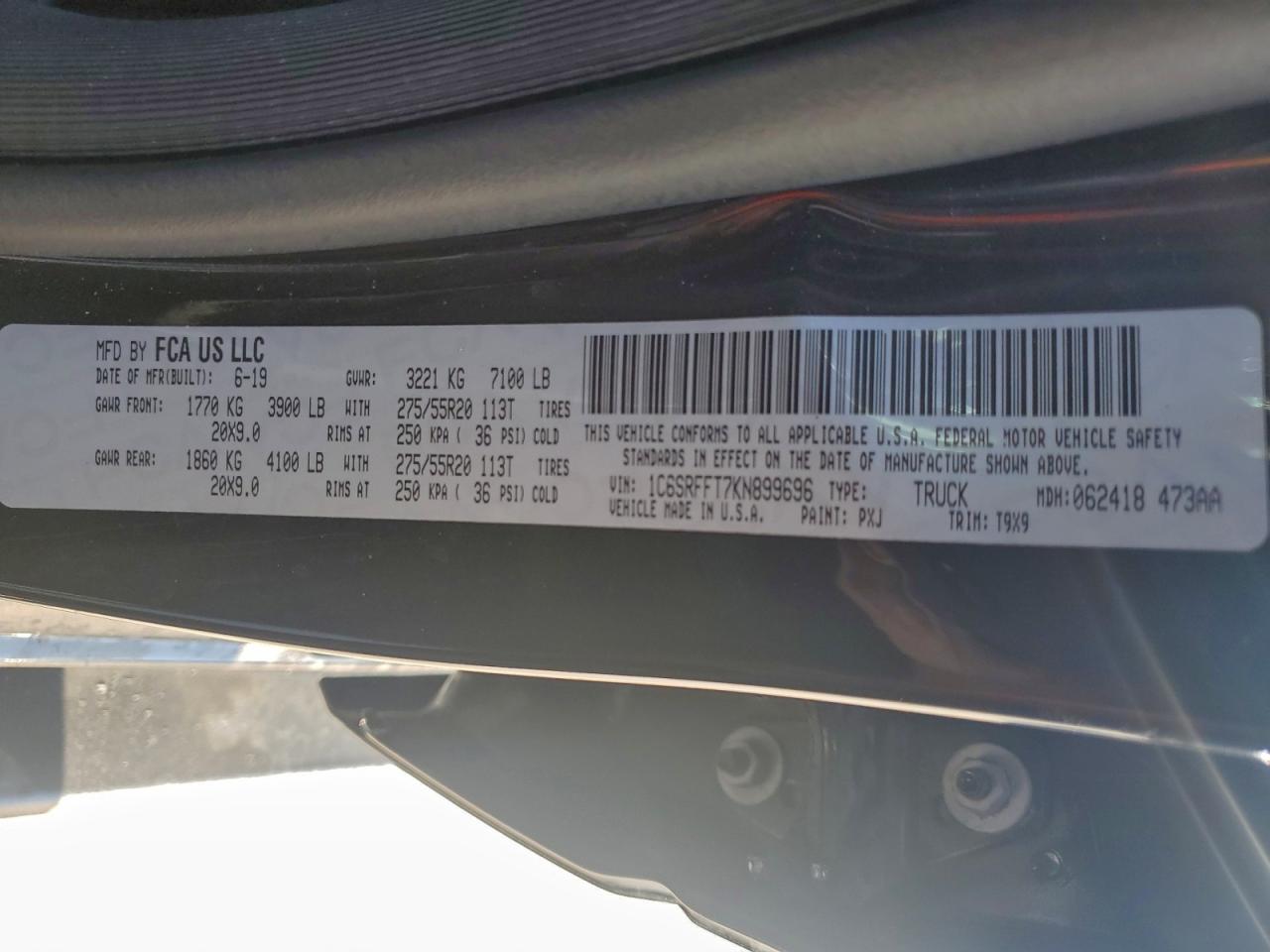 2019 Ram 1500 Big Horn/Lone Star VIN: 1C6SRFFT7KN899696 Lot: 91241435