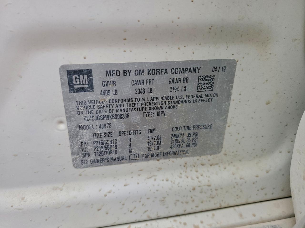 2019 Buick Encore Essence VIN: KL4CJGSM9KB908306 Lot: 94346595