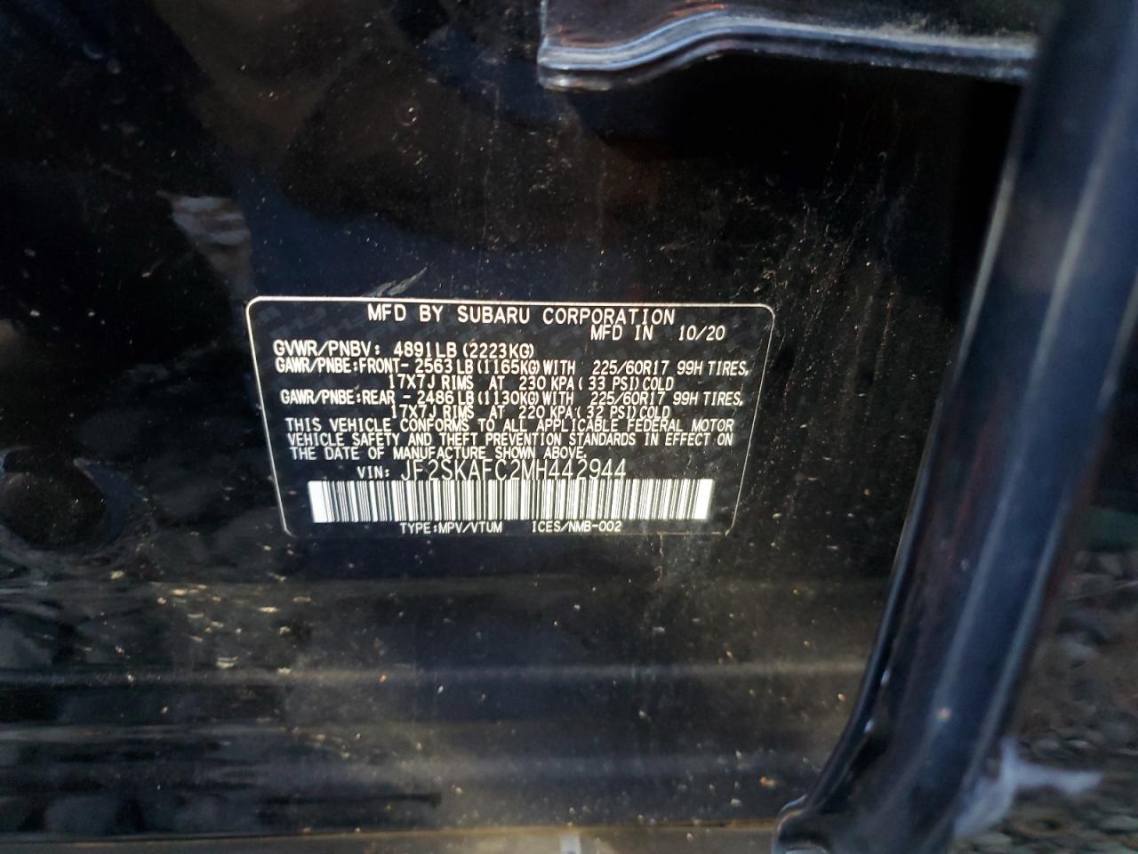 2021 Subaru Forester Premium VIN: JF2SKAFC2MH442944 Lot: 91891755