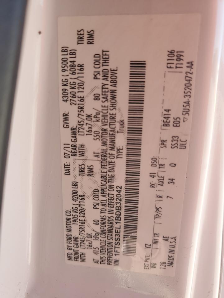 2011 Ford E350 Delivery Van VIN: 1FTSS3EL1BDB32042 Lot: 92453055