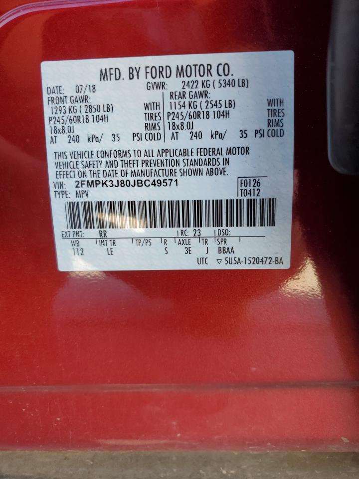 2018 Ford Edge Sel VIN: 2FMPK3J80JBC49571 Lot: 90908605