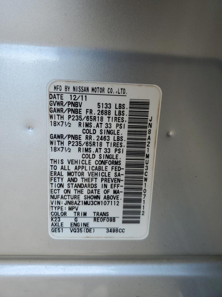 2012 Nissan Murano S VIN: JN8AZ1MU3CW107112 Lot: 93270545