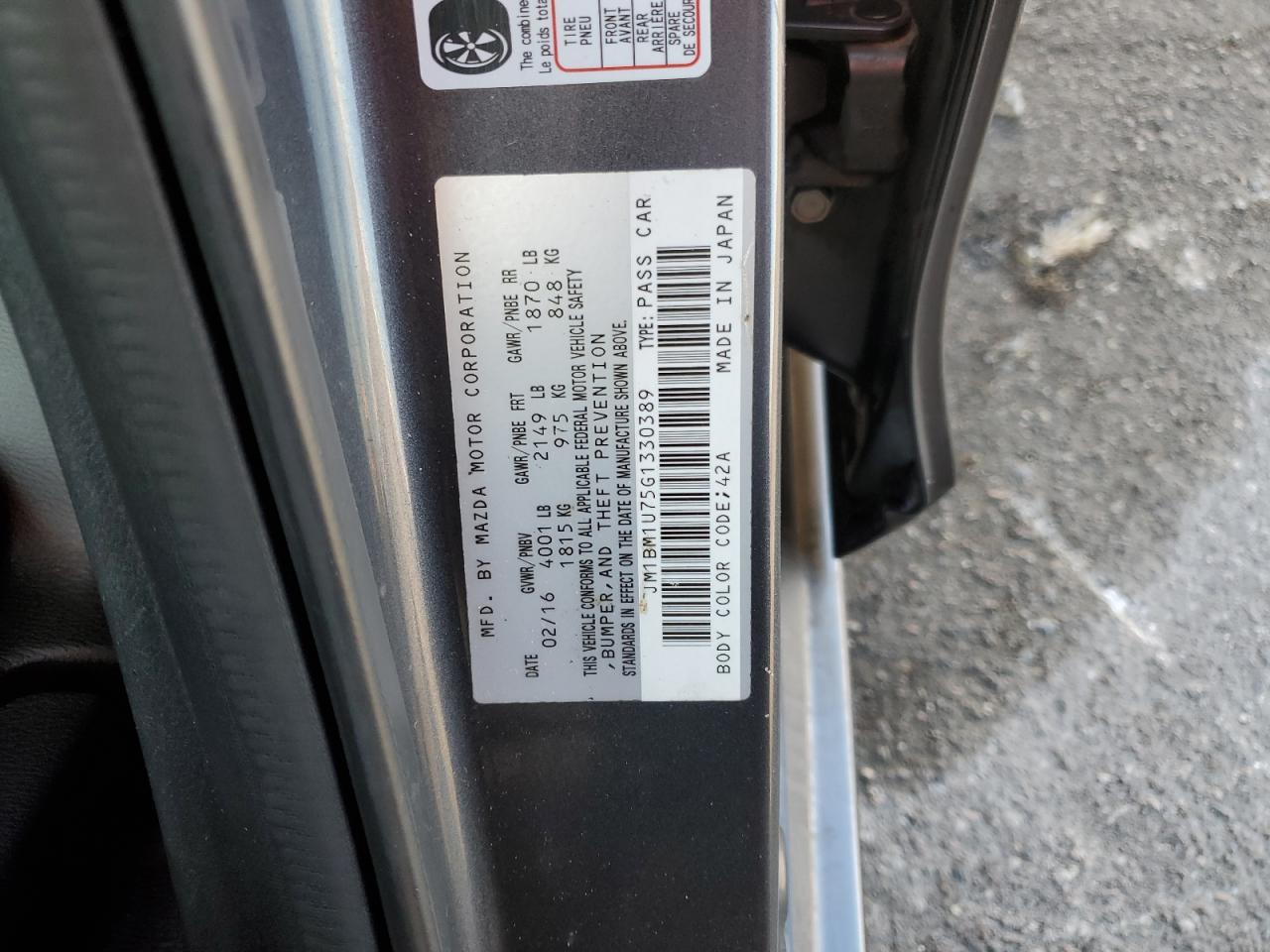 2016 Mazda 3 Sport VIN: JM1BM1U75G1330389 Lot: 93039425