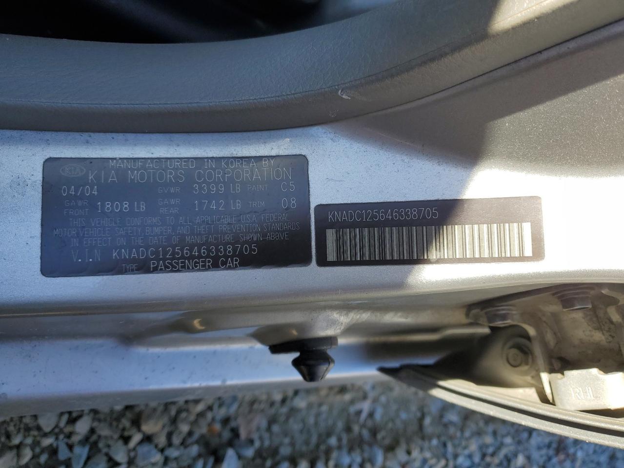 2004 Kia Rio VIN: KNADC125646338705 Lot: 92533665