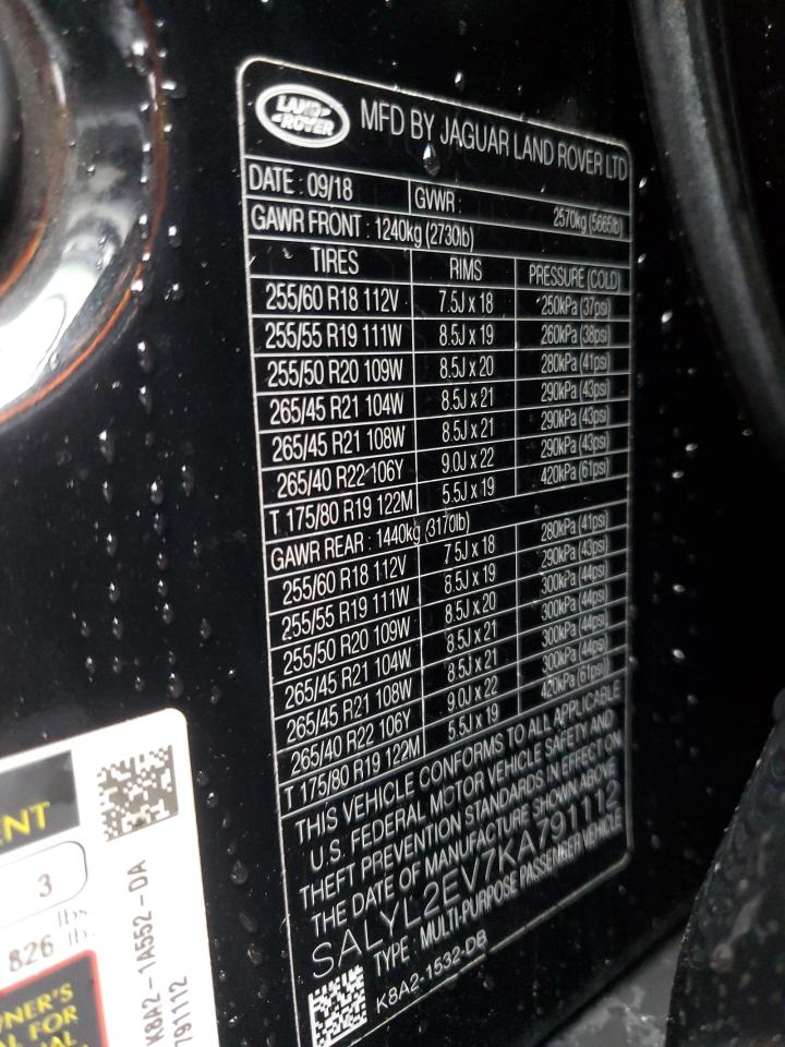 2019 Land Rover Range Rover Velar R-Dynamic Se VIN: SALYL2EV7KA791112 Lot: 92050155