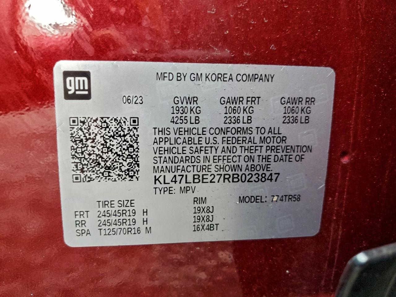 2024 Buick Envista Sport Touring VIN: KL47LBE27RB023847 Lot: 93707845