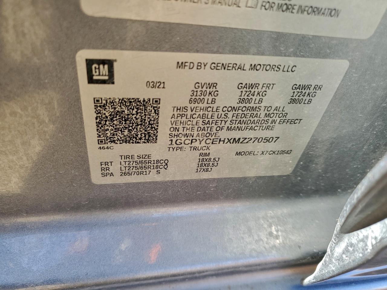 2021 Chevrolet Silverado K1500 Trail Boss Custom VIN: 1GCPYCEHXMZ270507 Lot: 93832275