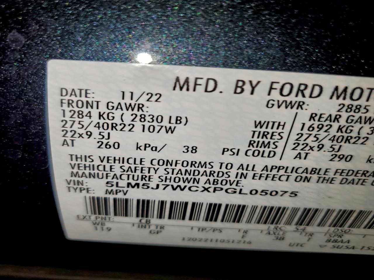 2023 Lincoln Aviator Reserve VIN: 5LM5J7WCXPGL05075 Lot: 94586155