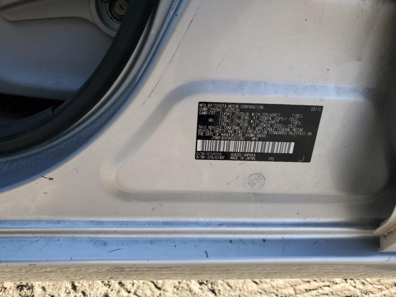 2010 Toyota Rav4 VIN: JTMBF4DV5A5031382 Lot: 92666895