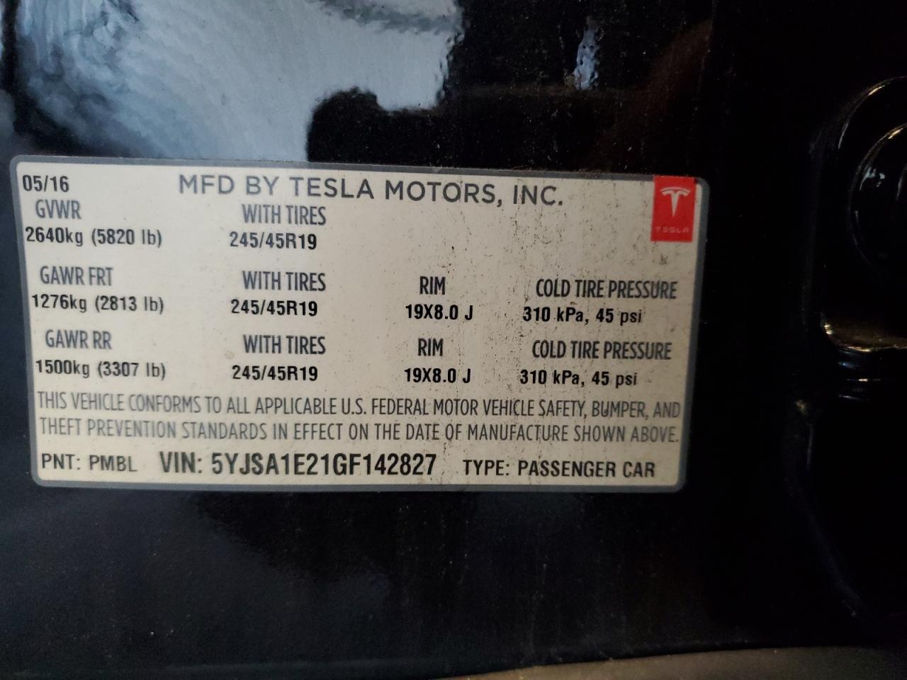 2016 Tesla Model S VIN: 5YJSA1E21GF142827 Lot: 92068695